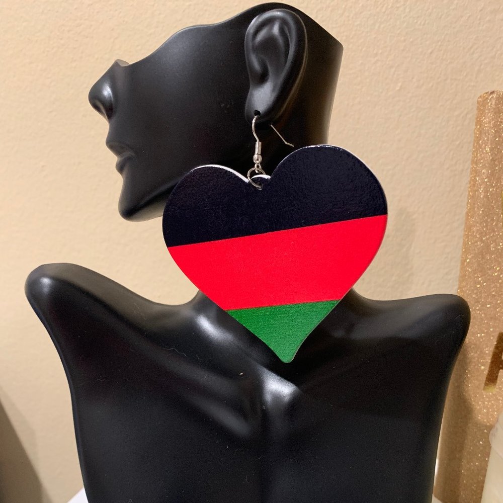 Black Pride Love Wooden Earrings